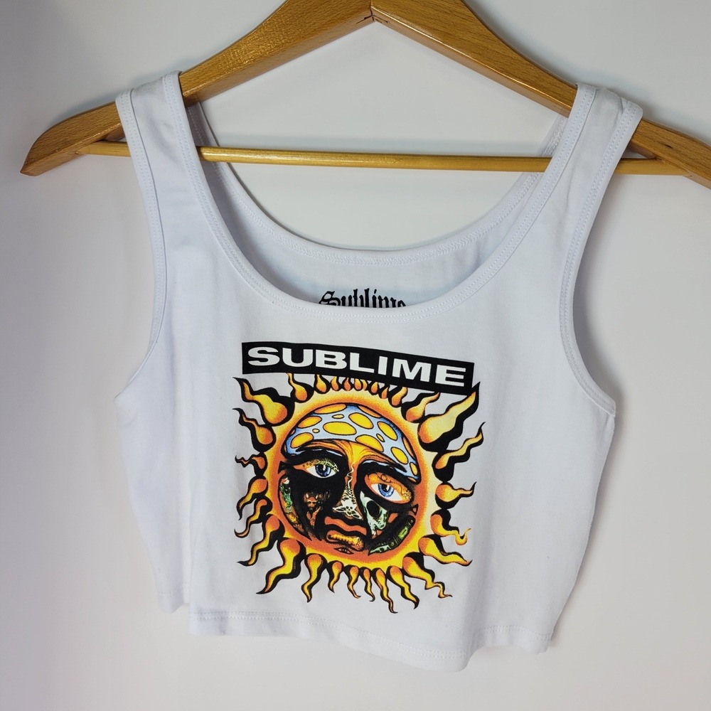Sublime Sun Graphic Crop Tank Top White Womens XL Band Tee 40oz to Freedom